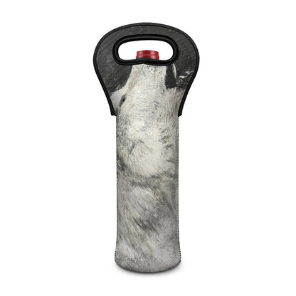 Monochrome Howling Wolf Print Single Neoprene Wine Tote
