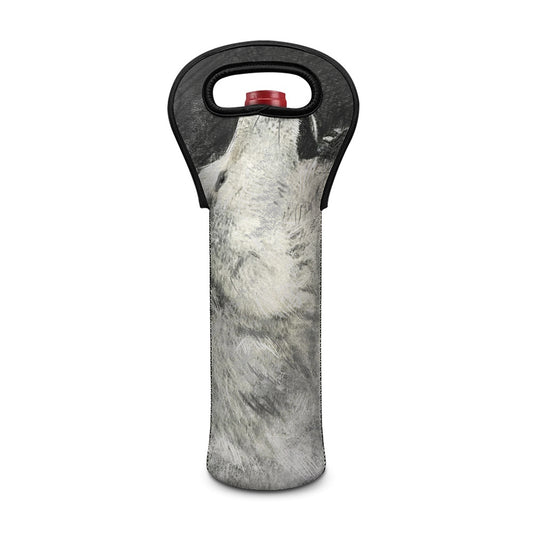Monochrome Howling Wolf Print Single Neoprene Wine Tote