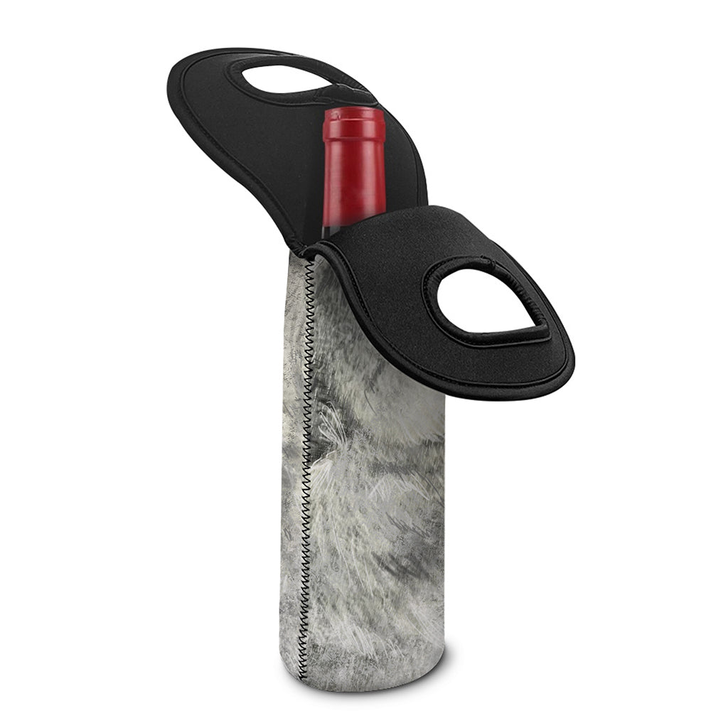 Monochrome Howling Wolf Print Single Neoprene Wine Tote