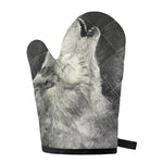 Monochrome Howling Wolf Print Single Oven Mitt