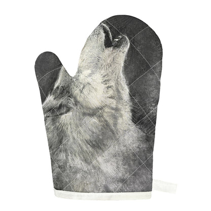 Monochrome Howling Wolf Print Single Oven Mitt