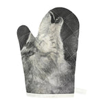 Monochrome Howling Wolf Print Single Oven Mitt