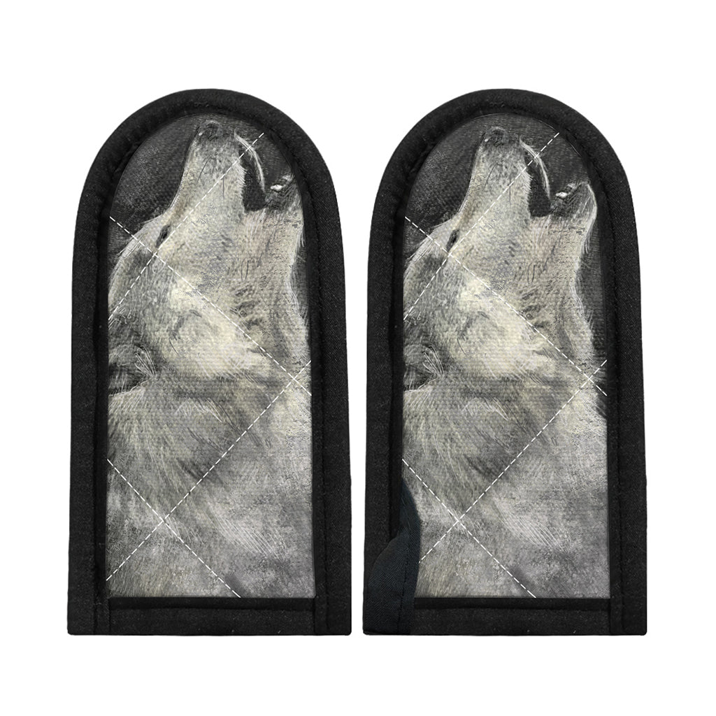 Monochrome Howling Wolf Print Skillet Handle Cover