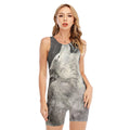 Monochrome Howling Wolf Print Sleeveless One Piece Swimsuit