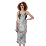 Monochrome Howling Wolf Print Slim Fit Midi Cami Dress