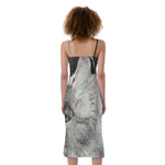 Monochrome Howling Wolf Print Slim Fit Midi Cami Dress