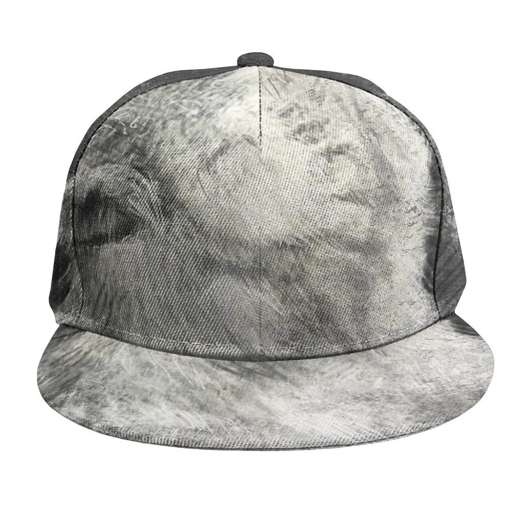 Monochrome Howling Wolf Print Snapback Cap