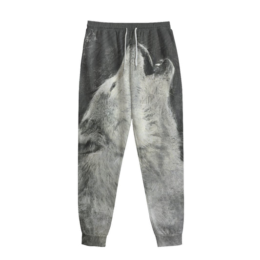 Monochrome Howling Wolf Print Sweatpants