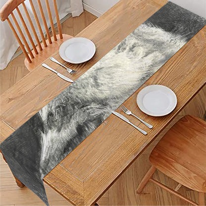 Monochrome Howling Wolf Print Table Runner