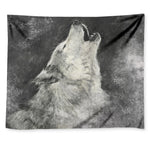 Monochrome Howling Wolf Print Tapestry