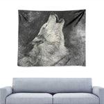 Monochrome Howling Wolf Print Tapestry