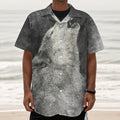 Monochrome Howling Wolf Print Textured Short Sleeve Shirt