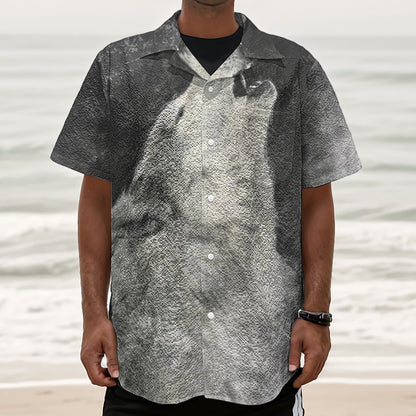 Monochrome Howling Wolf Print Textured Short Sleeve Shirt