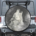 Monochrome Howling Wolf Print Tire Cover