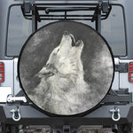 Monochrome Howling Wolf Print Tire Cover