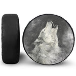 Monochrome Howling Wolf Print Tire Cover