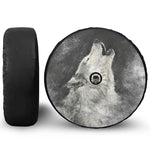 Monochrome Howling Wolf Print Tire Cover With Camera Hole