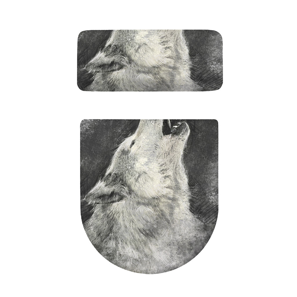 Monochrome Howling Wolf Print Toilet Lid And Tank Cover Set