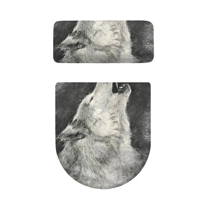Monochrome Howling Wolf Print Toilet Lid And Tank Cover Set