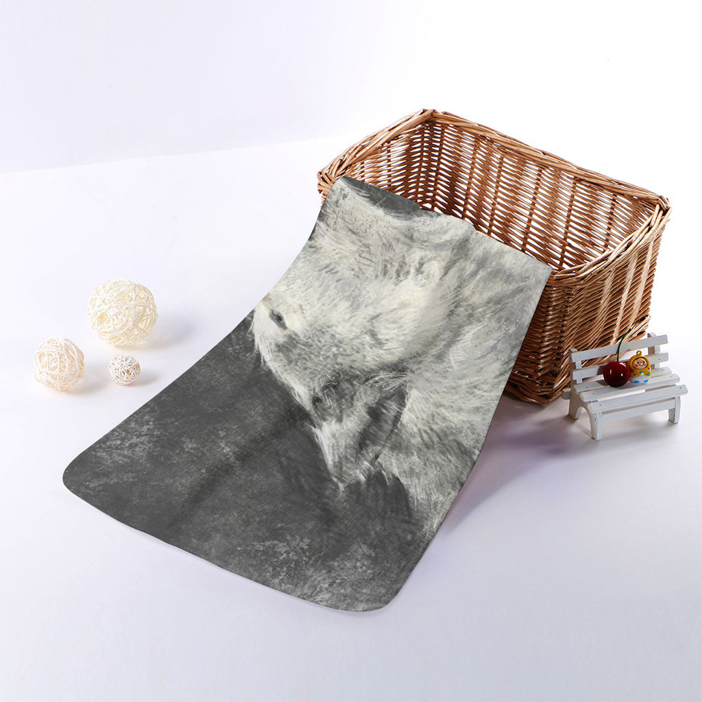 Monochrome Howling Wolf Print Towel