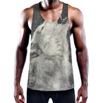 Monochrome Howling Wolf Print Training Tank Top