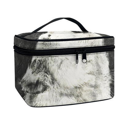 Monochrome Howling Wolf Print Travel Makeup Bag