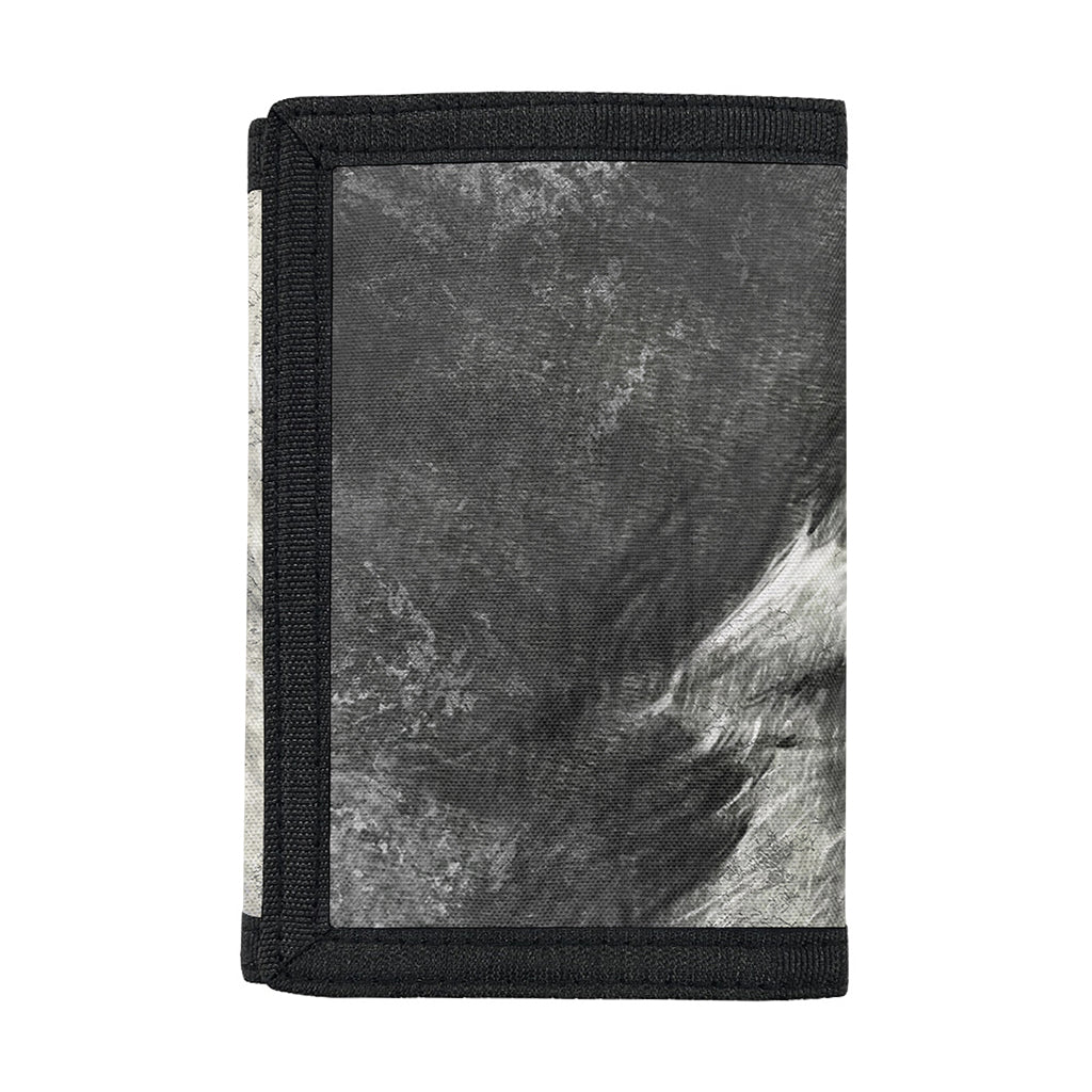 Monochrome Howling Wolf Print Trifold Wallet