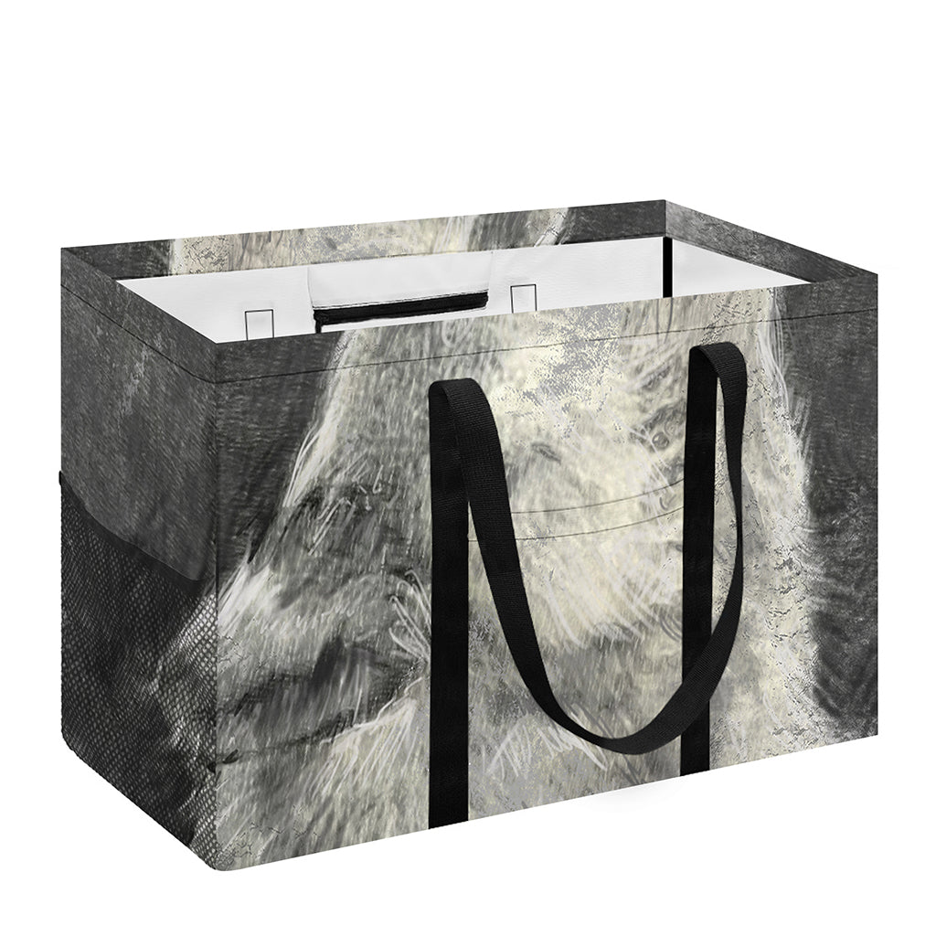Monochrome Howling Wolf Print Utility Tote Bag