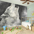 Monochrome Howling Wolf Print Wall Sticker