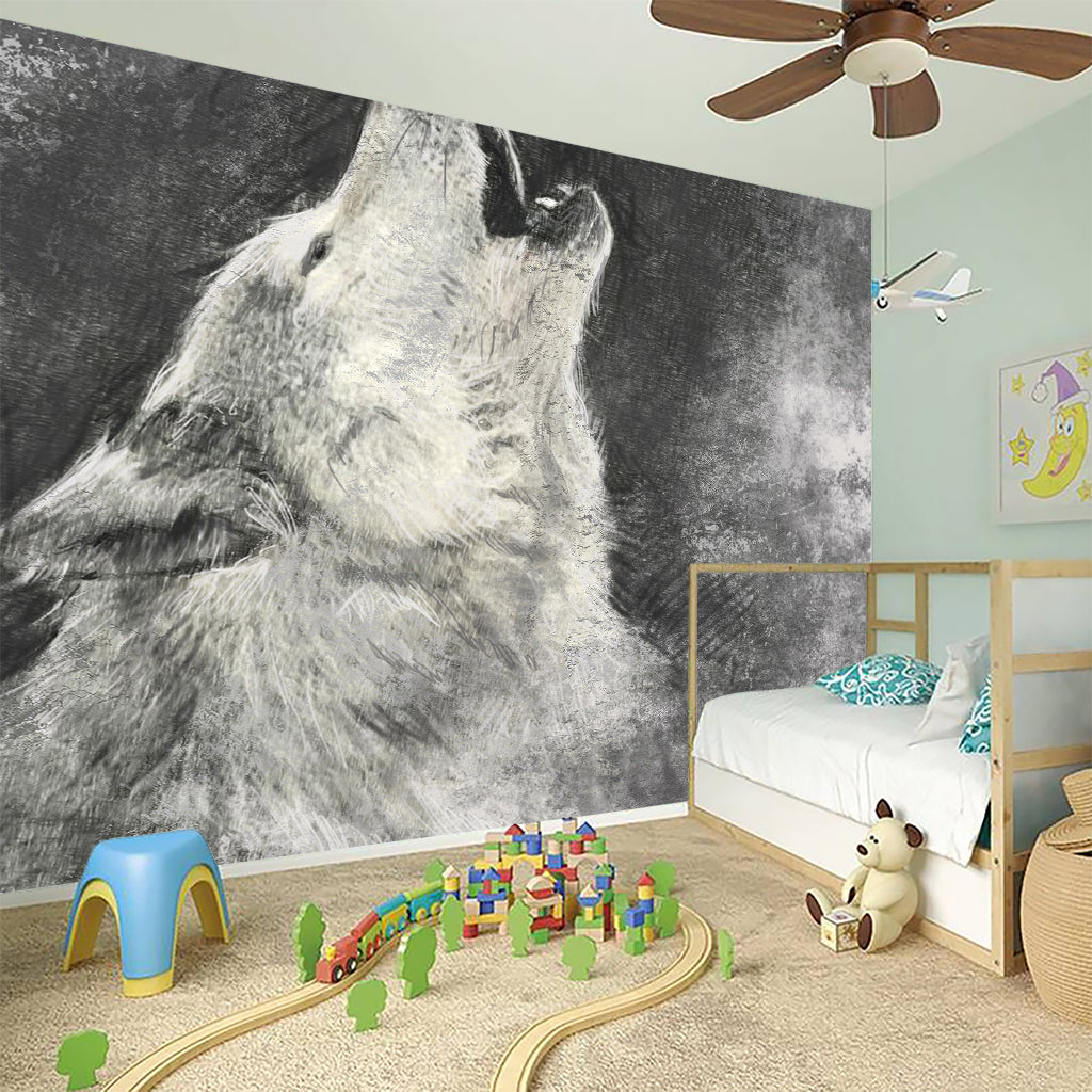 Monochrome Howling Wolf Print Wall Sticker