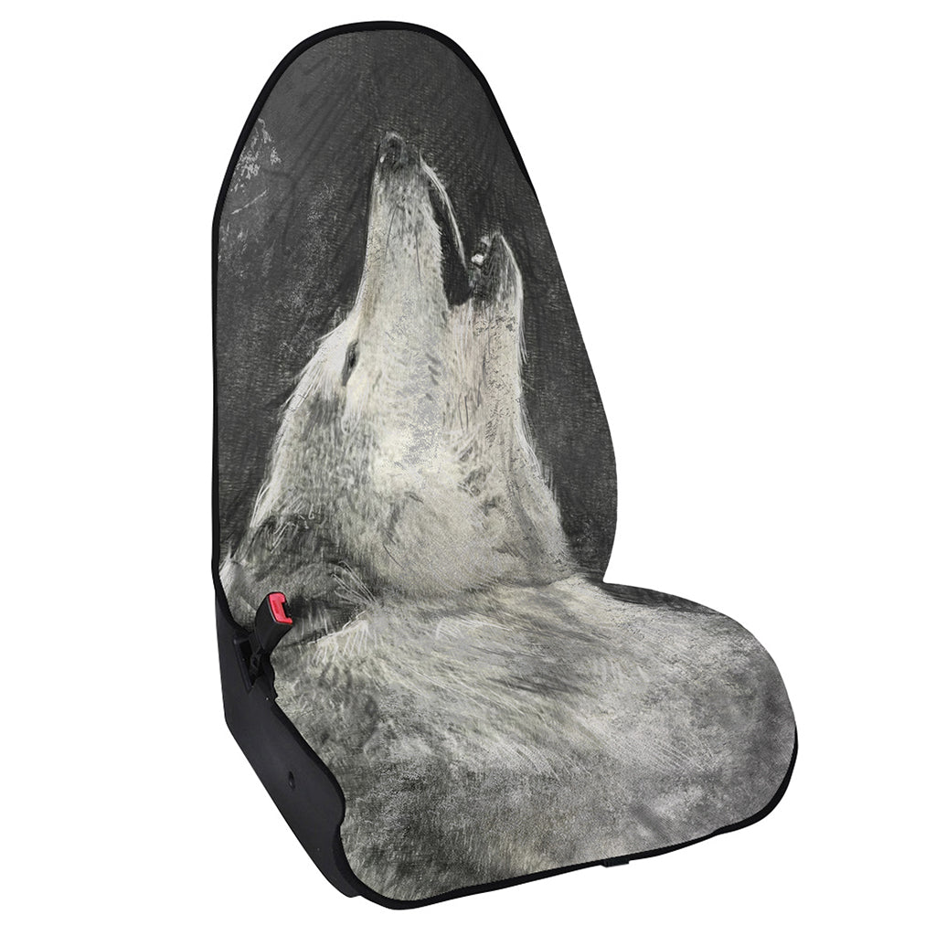 Monochrome Howling Wolf Print Waterproof Car Seat Cover