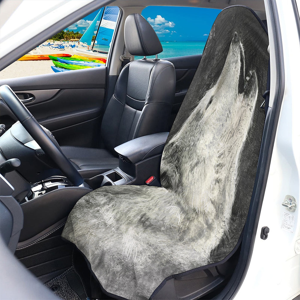 Monochrome Howling Wolf Print Waterproof Car Seat Cover