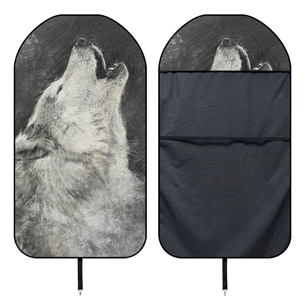 Monochrome Howling Wolf Print Waterproof Car Seat Cover
