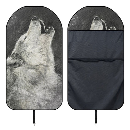 Monochrome Howling Wolf Print Waterproof Car Seat Cover