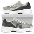 Monochrome Howling Wolf Print White Chunky Shoes