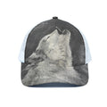 Monochrome Howling Wolf Print White Mesh Trucker Hat