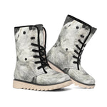 Monochrome Howling Wolf Print Winter Boots