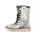 Monochrome Howling Wolf Print Winter Boots