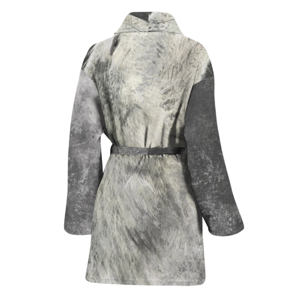 Monochrome Howling Wolf Print Women's Bathrobe