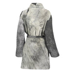 Monochrome Howling Wolf Print Women's Bathrobe