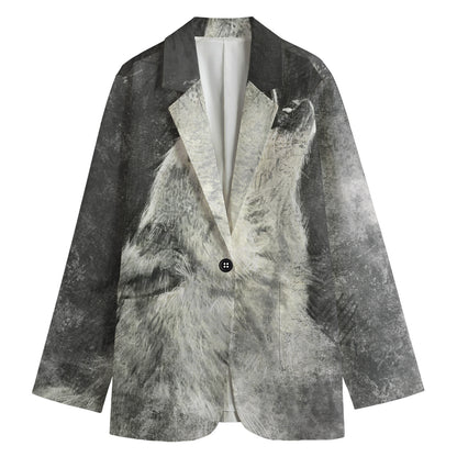 Monochrome Howling Wolf Print Women's Blazer