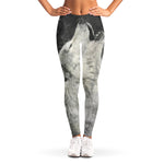 Monochrome Howling Wolf Print Women's Leggings