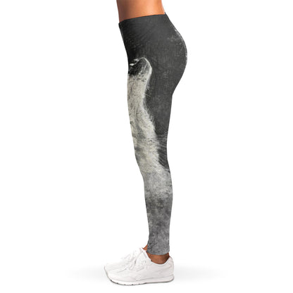 Monochrome Howling Wolf Print Women's Leggings
