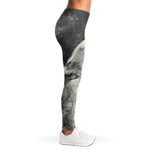 Monochrome Howling Wolf Print Women's Leggings