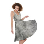 Monochrome Howling Wolf Print Women's Sleeveless Dress