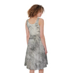 Monochrome Howling Wolf Print Women's Sleeveless Dress