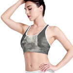 Monochrome Howling Wolf Print Women's Sports Bra