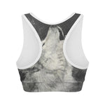 Monochrome Howling Wolf Print Women's Sports Bra