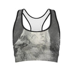 Monochrome Howling Wolf Print Women's Sports Bra