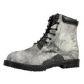 Monochrome Howling Wolf Print Padded Collar Lace Up Boots